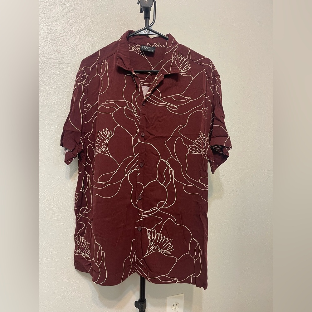 Forever 21 Burgundy Floral Button Down Shirt